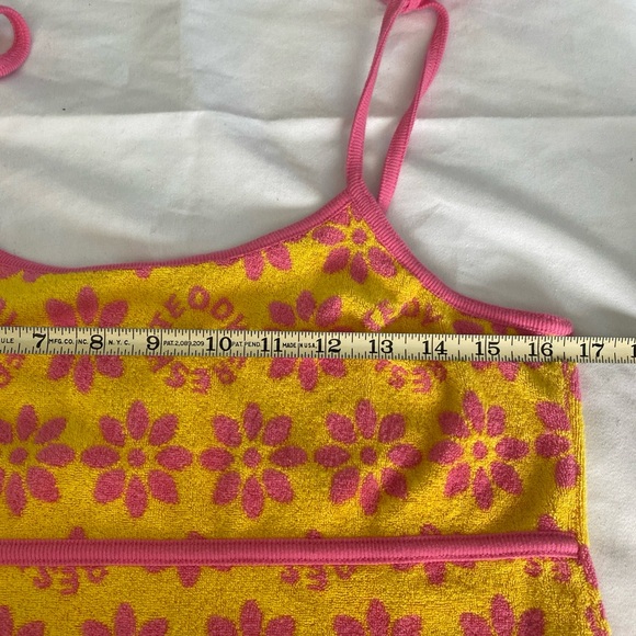 Teddy Fresh Dress Womens Large Yellow Pink Boho Retro Floral Terry Cloth New - Picture 10 of 10